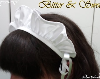White ruffled Maid Headdress with side ribbons - Lolita -Maid -Halloween -Costume -Cosplay -Girls -Woman -Retro -Vintage - Bitter & Sweet -