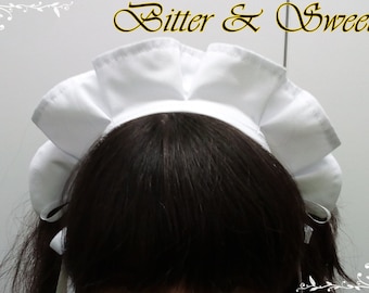 Pleated Maid Headdress with Satin Ribbons – Lolita Cosplay Costume