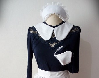 Set of Rounded White apron 20's vintage style -Diner waitress -Lolita -Maid -Halloween -Cocktail -Costume -Woman -Retro -Bitter & Sweet -