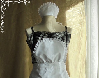 Set White bib apron without straps and Maid Headdress-Lolita -Maid -Halloween -Costume -Girls -Woman -Retro -Vintage -Bitter & Sweet -