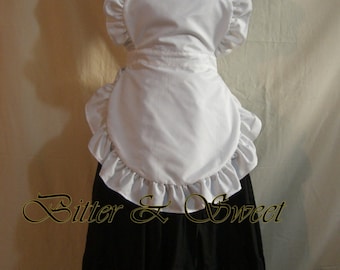 White bib apron  L -Lolita -Maid -Halloween -Fancy Dress -Cocktail -Carnival -Costume -Girls -Woman -Retro -Vintage style -Bitter & Sweet -