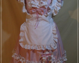 Lolita pastel pink "Bitter & Sweet"Lolita-Maid-Cosplay-Halloween-Fancy Dress-Cocktail-Costume-Girls-Woman-Retro-Vintage-white pinafore-apron