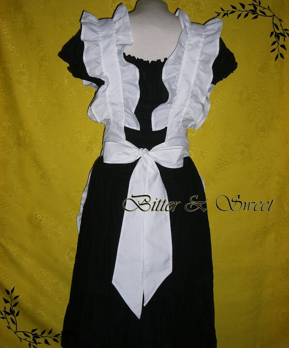 Grembiule Da Cameriera Con Volant Bianco – Grembiule Francese Da Cucina In Cotone (85x65 Cm)