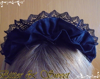 Black Frilly Maid Headdress-Lolita-Maid-Halloween-Cosplay-Maid hat-Costume-Woman-Retro-Vintage-Cocktail-Eduardian-Victorian-Carnival-Cofia