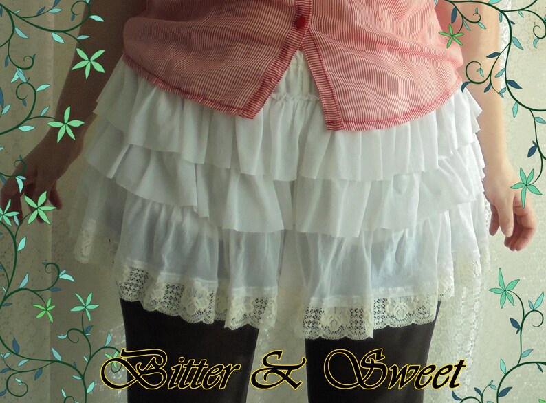 Mini short bloomers with frills and lace in tulle lycra Steampunk-Gothic Lolita-Cabaret-Victorian-Burlesque-Cow Girl-Ranchers-Bitter /& Sweet