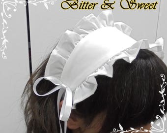 White Maid Headdress with Ruffles and Ribbon-Lolita-Maid-Halloween-Cosplay-Cyan from Show By Rock-Costume-Maid hat-Uniform victorian of maid