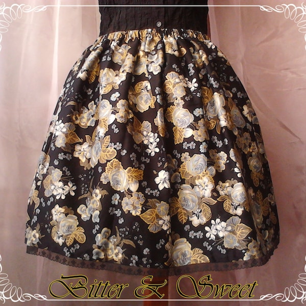 Jupe Lolita gothique noire avec motif floral « Bitter & Sweet »-Lolita jupe costume