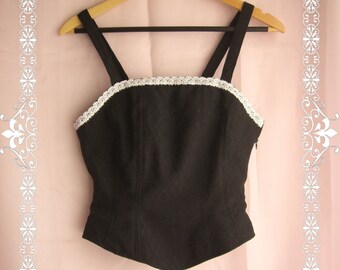 Black Gothic Lolita bodice "Bitter & Sweet" silk/wool brocade -Lolita bodice costume
