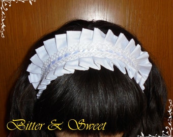 White pleated Maid Headdress white lace and ribbon-Lolita-Maid-Cosplay-Halloween-Maid hat-Costume-Girls-Woman-Retro-Vintage-Bitter & Sweet