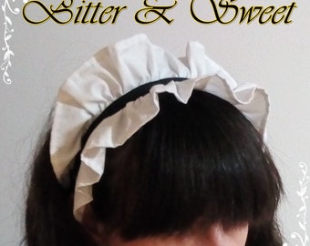 White Frilly Maid Headdress with black band- Lolita -Maid -Halloween -Cocktail -Costume -Cosplay -Woman -Retro -Vintage - Bitter & Sweet -
