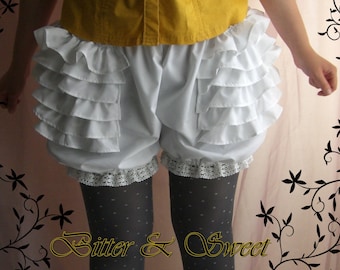 White short bloomers-XS-S-M-L-XL-XXL-Lolita-Steampunk-Burlesque-Belle Epoque-Can Can -Wester-Saloon Girls-Circus-Ruffles- (Bitter & Sweet)