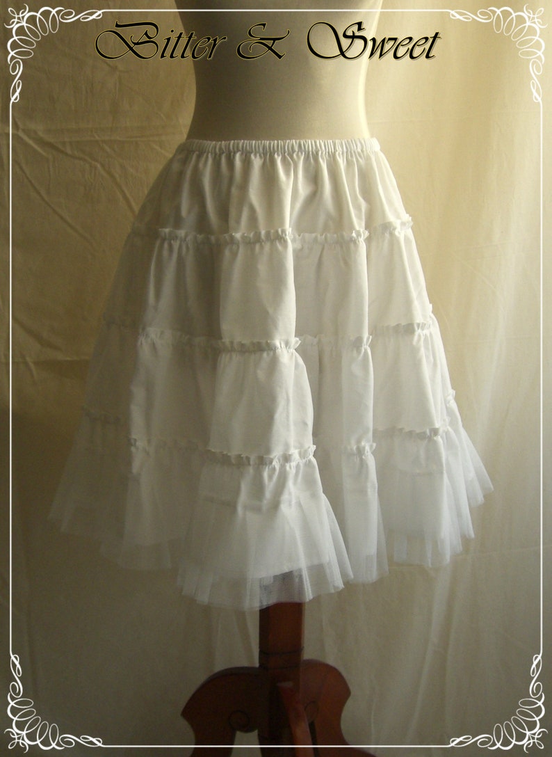 Can Can Steampunk Bitter /& Sweet Ruffles White petticoat with Soft-tulle frill on the bottom-Lolita Wester Circus Burlesque