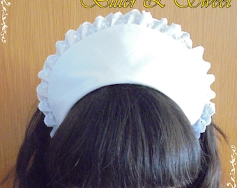White Rounded Maid Headdress -Lolita-Maid-Cosplay-Halloween-Fancy Dress-Cocktail-Costume-Cofia-Woman-Retro-Vintage-Carnival-Bitter & Sweet -