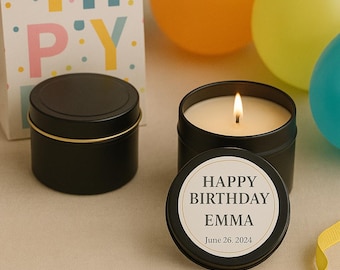 Custom Birthday Candle – Personalized Birthday Favor – Mini Soy Candle Gift – Party Favor – Bulk Birthday Candles – Custom Label