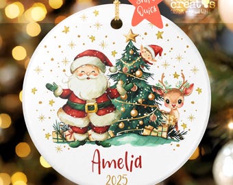 Personalized Santa Ceramic Christmas Ornament, Custom Holiday Keepsake