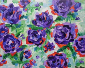 Amaranthine - Original Purple Rose Floral Abstract Painting - Lavender Lilac Violet Amethyst Heliotrope Garden Flowers by Sara Larson