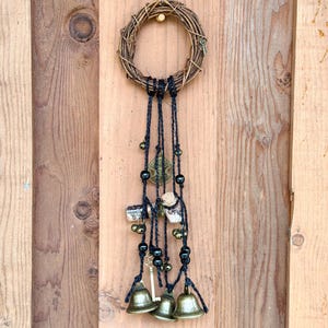 Witch Bells Home Protection Hanging Charm, Banish negative energy, Gothic Door Chimes Wreath, Witchy decor