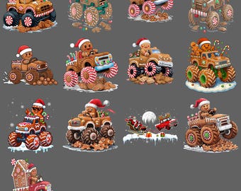 Monster Truck Gingerbread Santa Hat PNG, Christmas Baking Holiday Clipart, Festive Sublimation Digital Download
