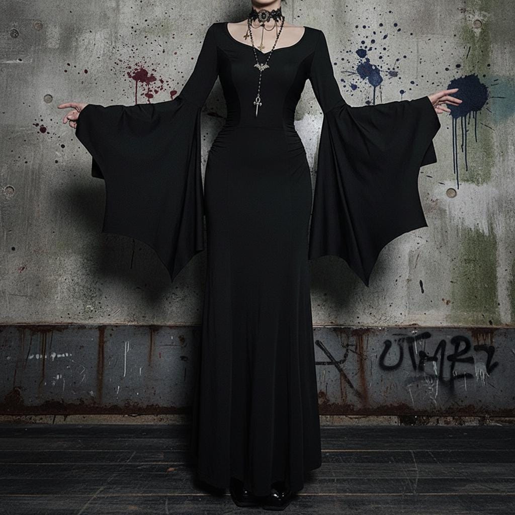 black maxi dress bell sleeves Minimalist Bell Sleeves Boat Neck Jersey Maxi Dress: Black Elegant Evening Long Women's