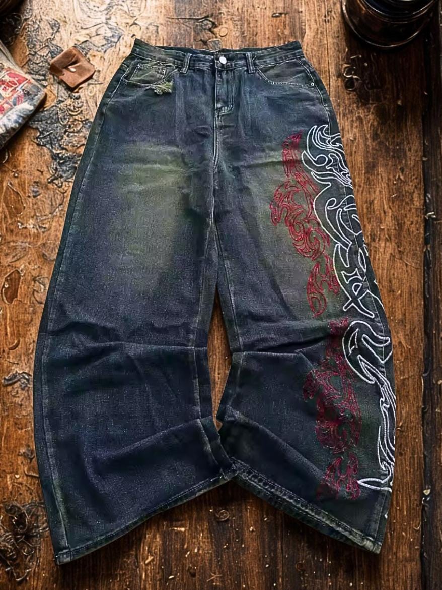 Y2k embroidered jeans - Etsy 日本