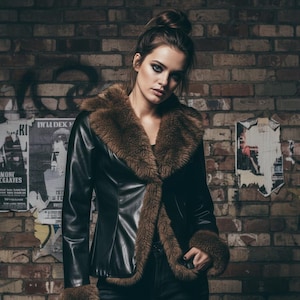 Y2k Fur Trim Leather Jacket - Etsy