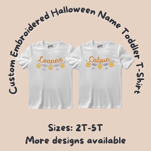Personalized Embroidered Pumpkin and Bat Halloween Toddler T-Shirt: Custom Name, Spooky Design