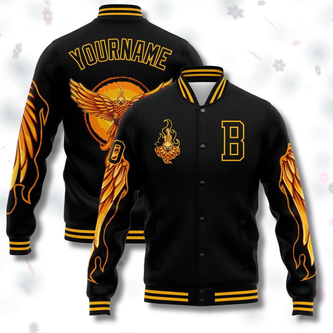 Personalized Phoenix Varsity Jacket – Black & Gold Letterman Bomber ...