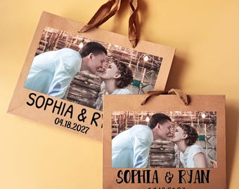 Sacs de bienvenue pour mariage, Sac en papier personnalisé, Nom imprimé personnalisé