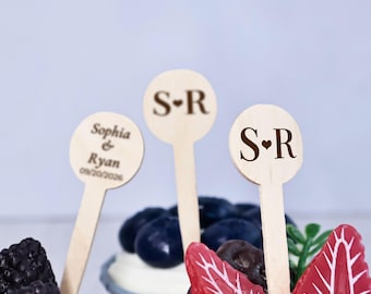 Décorations de cupcakes en bois personnalisées, décorations de fête de mariage personnalisées