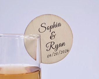 Etiquettes pour boissons en bois personnalisées pour cadeaux de mariage, breloques personnalisées