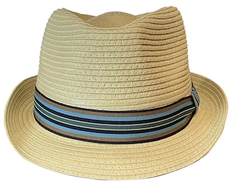 Gevlochten Toyo-fedora: natuurlijke kroon, band met patroon