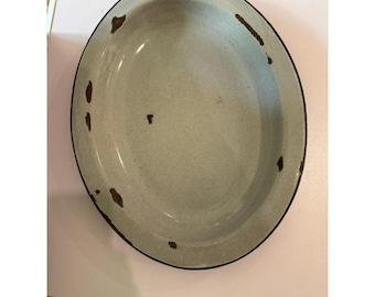 Vintage Gray Graniteware Oval Platter 16 Inch Farmhouse Enamelware