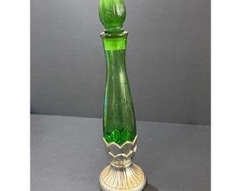 Vintage Avon Empire Green Sonnet Cologne Bottle Leaf Stopper 3 Fl Oz