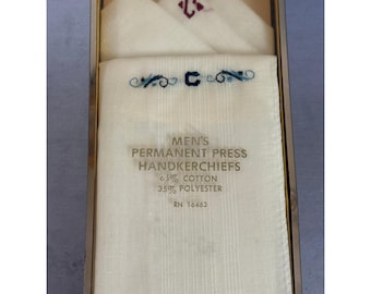 Vintage Mens Handkerchiefs Boxed Permanent Press Monogram C