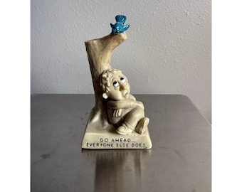 Vintage Go Ahead Everyone Else Does Figurine Blue Bird Tree Novelty sillisculpt