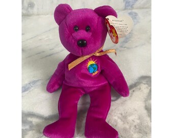 Ty Beanie Baby Millennium Purple Y2K 2000 Bear 1999 With Swing Tag