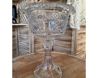 Shannon Crystal Versailles Pedestal Bowl Compote Daisy Rim 13.75" 24% Lead