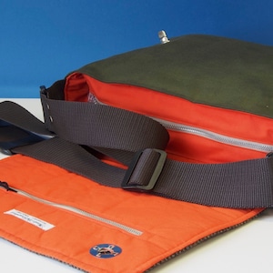 Waxed Cotton Messenger Satchel with Harris Tweed flap for Tablet, Camera, eReader, Laptop etc.