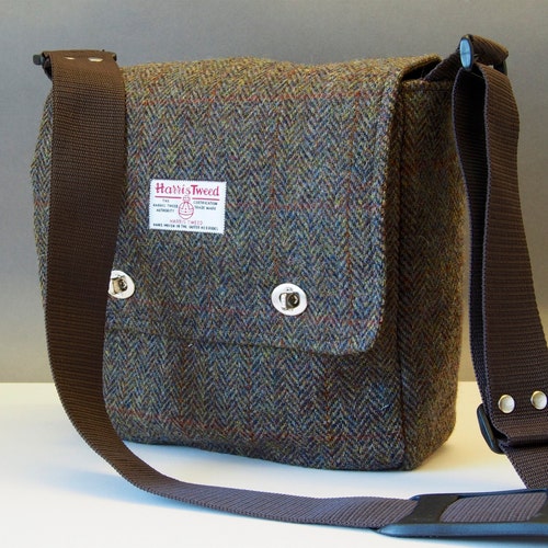Tweed Messenger Bag With Leather Strap Fabric Satchel for - Etsy