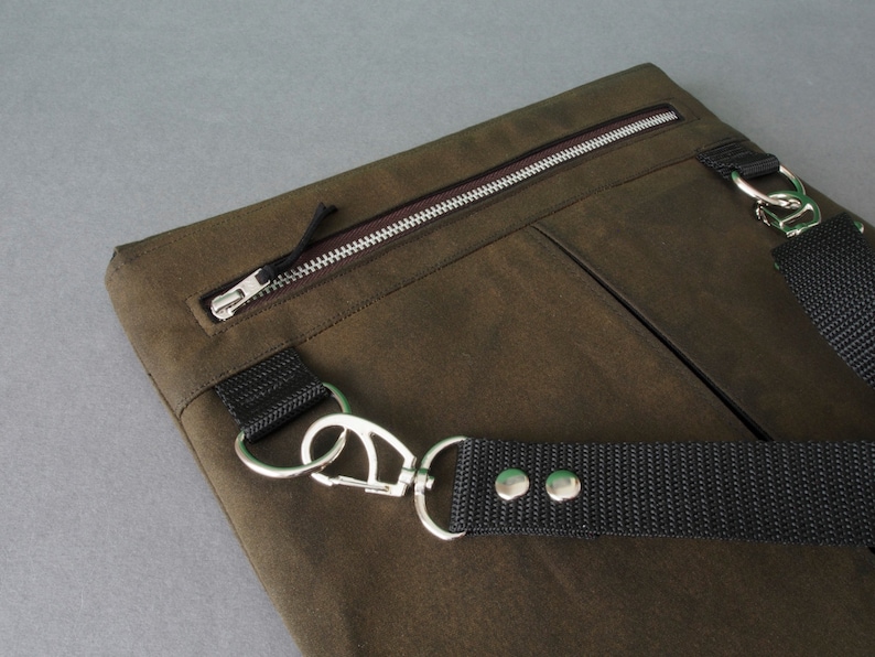 MacBook Air 11 or 13 Minimal bag with shoulder strap waxed cotton image 4