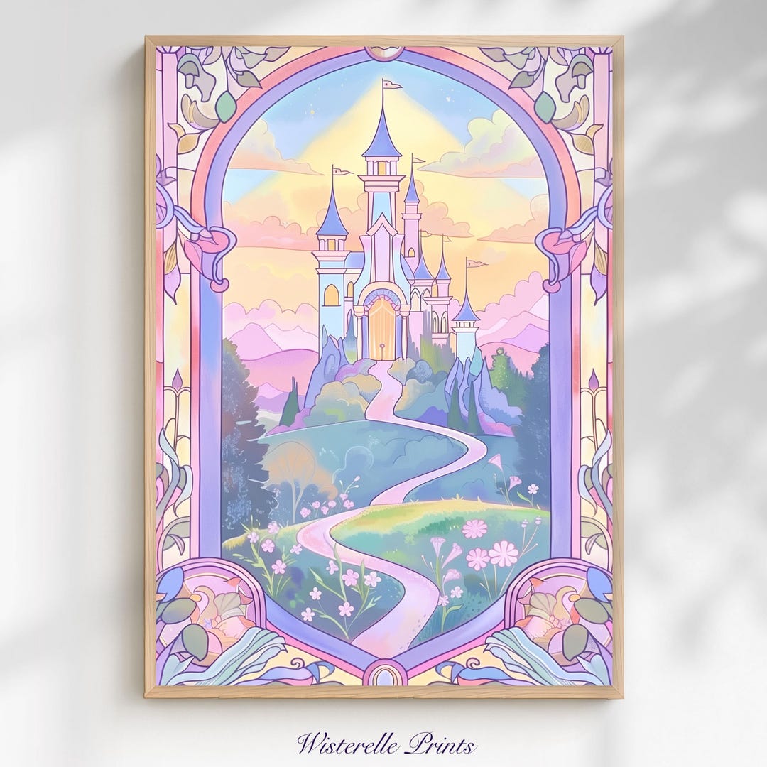Stained Glass Window Princess Castle Wall Art Print: Floral Pastel ...