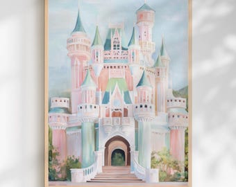 Dreamy Princess Castle Wall Art Print: Pastel Whimsical Fairytale Kids Room Decor (Digital Download)