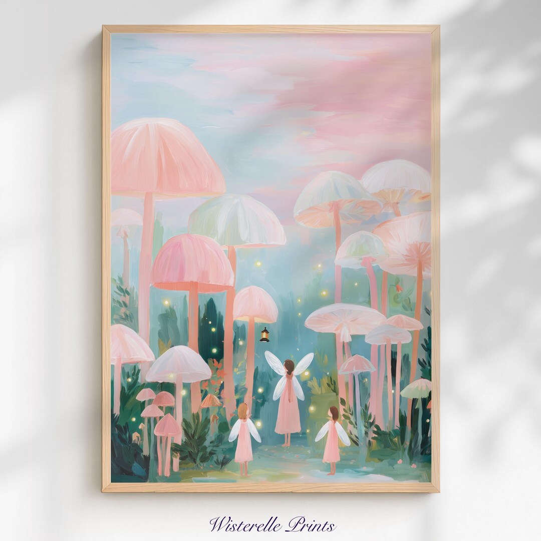Fairy Wall Art Print: Pastel Whimsical Mushroom Flower Kids Cottagecore ...
