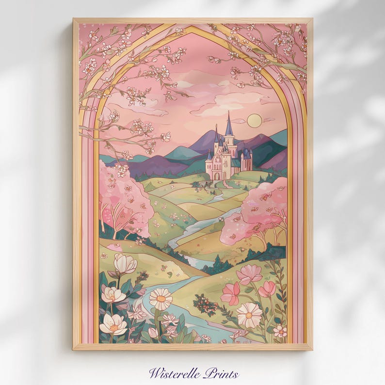 Stained Glass Window Princess Castle Wall Art Print: Floral Pastel ...