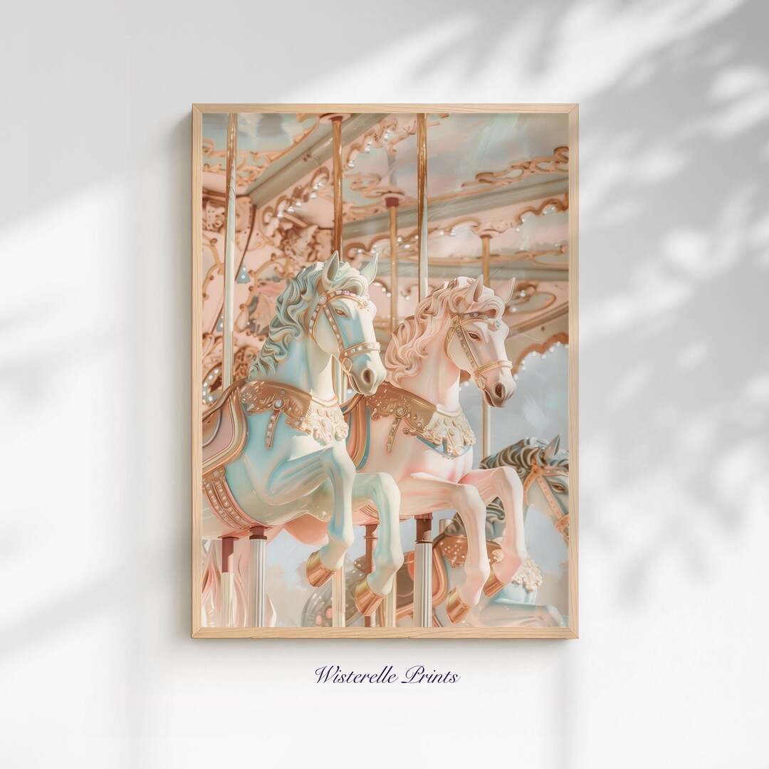 Carousel Horse Wall Art Print Vintage Pastel Carnival Fairground Decor ...