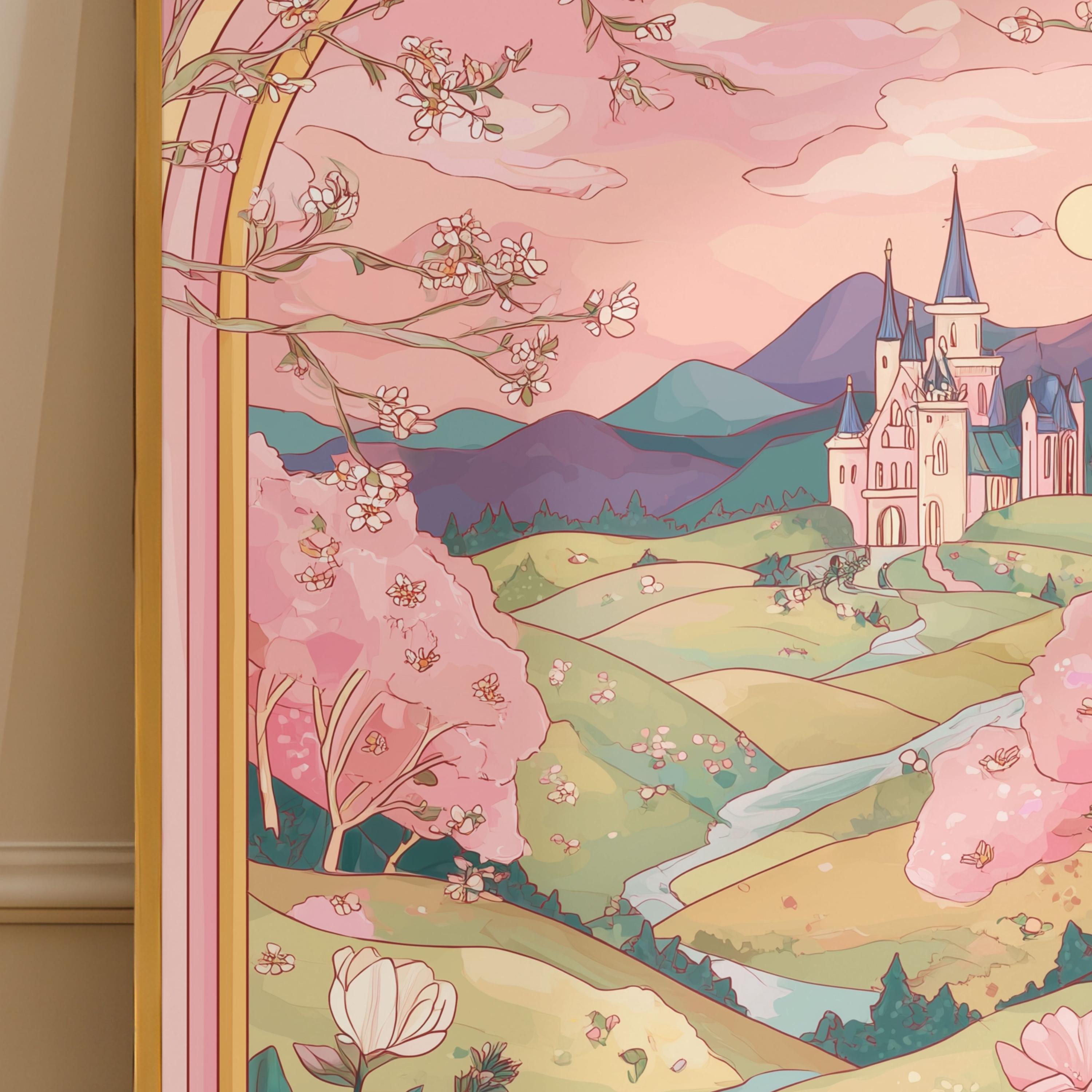 Window Design Princess Stained Glass Window Princess Castle Wall Art Print: Floral Pastel ...