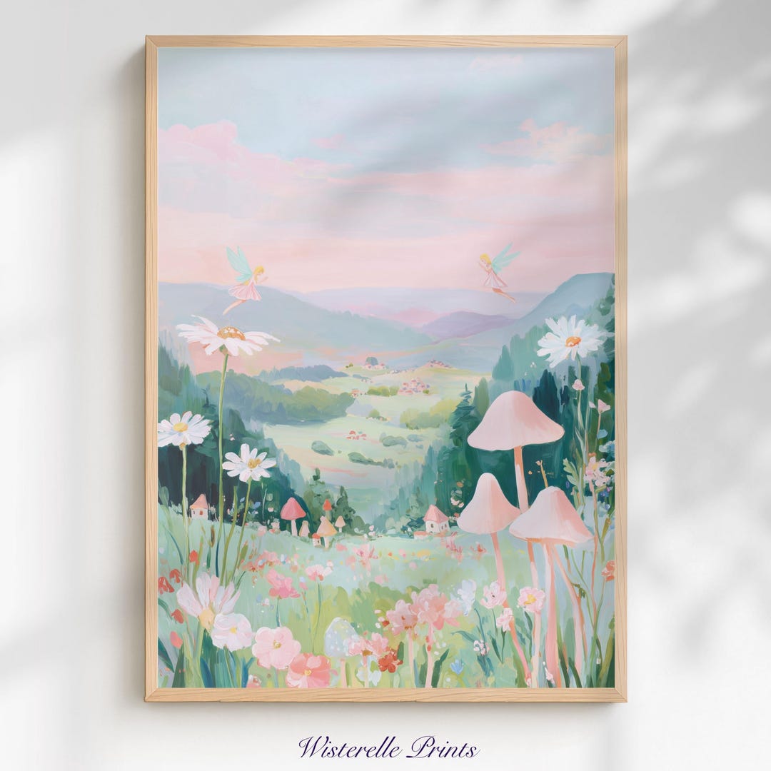 Fairy Wall Art Print: Pastel Whimsical Flower Kids Cottagecore Room ...