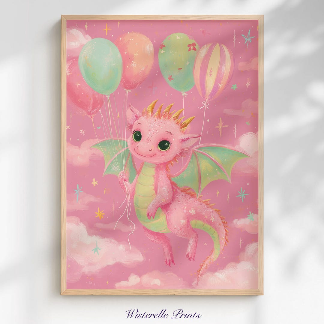Baby Dragon Wall Art Print: Pastel Whimsical Fantasy Girls Room Decor ...