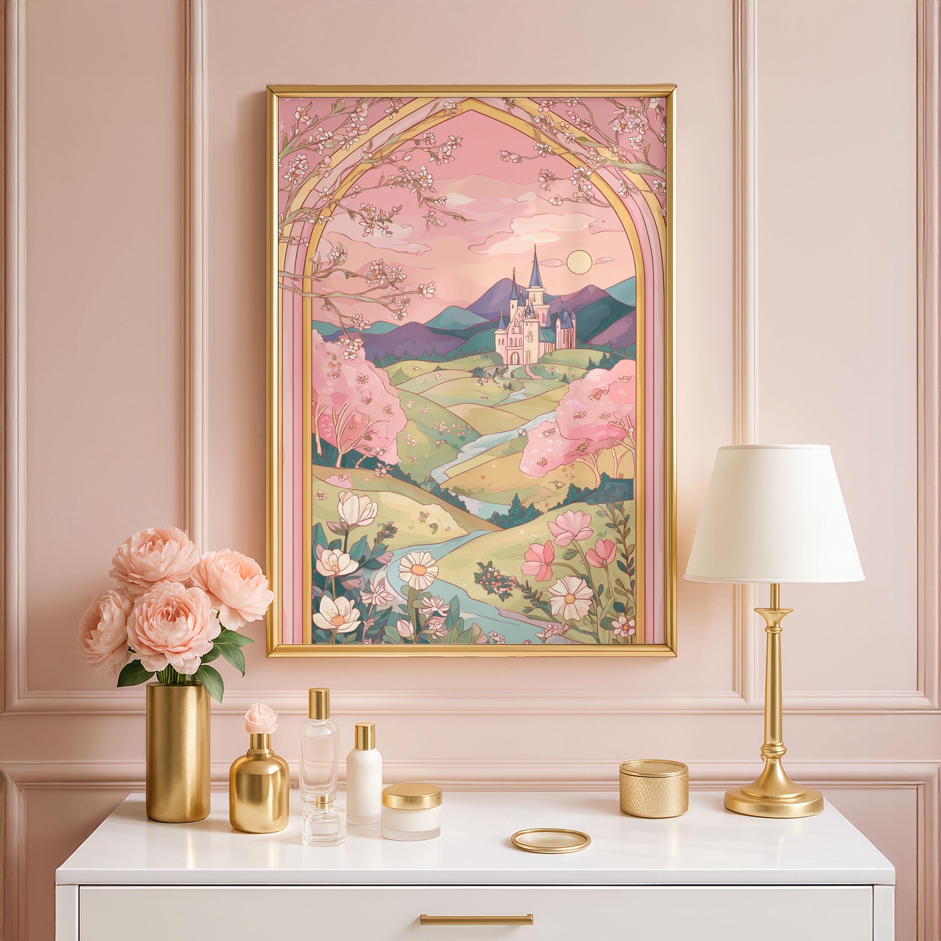 Stained Glass Window Princess Castle Wall Art Print: Floral Pastel ...