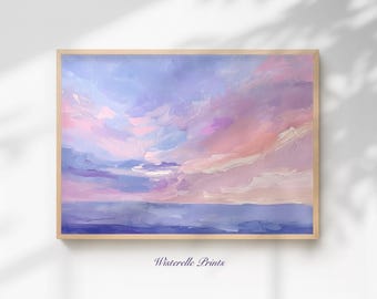 Impression pastel coucher de soleil sur l'océan : art de la plage côtière (téléchargement numérique)